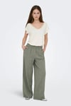 Only Onlaris Regular Fit Normal Bel Geniş Paça Kadın Pantolon 15337956 Olive