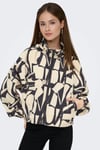 Only Onlbetty Relaxed Fit Desenli Kapüşon Yaka Bayan Mont 15281509 BEJ-SİYAH