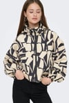 Only Onlbetty Relaxed Fit Desenli Kapüşon Yaka Bayan Mont 15281509 BEJ-SİYAH
