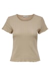Only Onlcarlotta % 100 Pamuk Slim Fit Yuvarlak Yaka Kadın T Shirt 15256154 BEJ