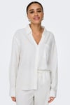 Only Onlcaro Keten Karışımlı Loose Fit İşleme Detaylı Bayan Gömlek 15338802 KREM