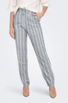 Only Onlcaro-Poptrash Keten Karışımlı Comfort Fit Normal Bel Düz Paça Bayan Pantolon 15278710 MAVİ-KREM