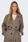 Only Onlchloe Straight Fit Kruvaze Yaka Midi Boy Kemerli Bayan Trençkot 15242306 VİZON