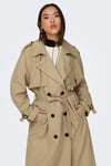 Only Onlchloe Straight Fit Kruvaze Yaka Midi Boy Kemerli Bayan Trençkot 15242306 BEJ