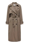 Only Onlchloe Straight Fit Kruvaze Yaka Midi Boy Kemerli Bayan Trençkot 15242306 VİZON