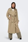 Only Onlchloe Straight Fit Kruvaze Yaka Midi Boy Kemerli Bayan Trençkot 15242306 BEJ
