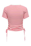 Only Onldevin Slim Fit Bisiklet Yaka Çizgili Büzgü Detaylı Bayan T Shirt 15346302 KIRMIZI-KREM