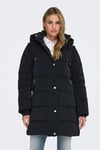 Only Onldixie Kapitoneli Regular Fit Kapüşonlu Uzun Bayan Mont 15349120 SİYAH