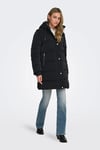 Only Onldixie Kapitoneli Regular Fit Kapüşonlu Uzun Bayan Mont 15349120 SİYAH