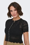 Only Onlelke Pamuklu Cropped Fit İnci Süslemeli Bisiklet Yaka Kadın Triko 15363050 SİYAH