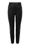 Only Onlemily Regular Fit Yüksek Bel Düz Paça Deri Bayan Pantolon 15209293 SİYAH