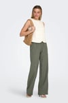 Only Onlgoa Keten Karışımlı Straight Fit Orta Bel Kadın Pantolon 15363676 Olive