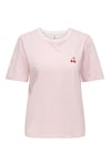 Only Onlhappy % 100 Pamuk Regular Fit Bisiklet Yaka Kadın T Shirt 15370117 KREM-PEMBE