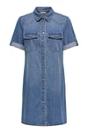 Only Onllisa Pamuklu Regular Fit  Klasik Yaka Mini Kot Kadın Elbise 15353176 MAVİ