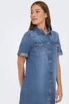 Only Onllisa Pamuklu Regular Fit  Klasik Yaka Mini Kot Kadın Elbise 15353176 MAVİ
