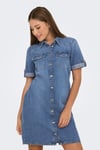 Only Onllisa Pamuklu Regular Fit  Klasik Yaka Mini Kot Kadın Elbise 15353176 MAVİ