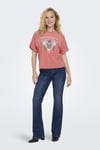 Only Onllucy Baskılı % 100 Pamuk Regular Fit Bisiklet Yaka Bayan T Shirt 15316637 GÜL