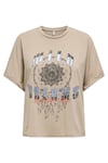 Only Onllucy Baskılı % 100 Pamuk Regular Fit Bisiklet Yaka Bayan T Shirt 15316637 BEJ