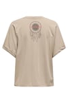 Only Onllucy Baskılı % 100 Pamuk Regular Fit Bisiklet Yaka Bayan T Shirt 15316637 BEJ