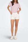 Only Onlmoster Streç Çizgili Regular Fit Bisiklet Yaka Bayan T Shirt 15206243 PEMBE-BEYAZ