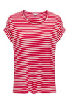Only Onlmoster Streç Çizgili Regular Fit Bisiklet Yaka Bayan T Shirt 15206243 KIRMIZI-KREM