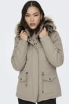 Only Onlnewstarline Regular Fit Yumuşak Tüy Detaylı Kapüşonlu Bayan Mont 15297128 BEJ