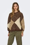 Only Onlnoeme Baklava Desenli Yün Karışımlı Regular Fit Örme Bayan Kazak 15353226 KAHVE
