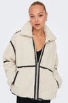 Only Onlparis Regular Fit Şeritli Geniş Yaka Fermuarlı Peluş Bayan Ceket 15322440 AÇIK BEJ