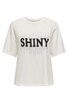 Only Onlsanni Taşlı Pamuklu Regular Fit Bisiklet Yaka Kadın T Shirt 15346650 BEYAZ-SİYAH
