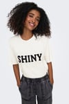 Only Onlsanni Taşlı Pamuklu Regular Fit Bisiklet Yaka Kadın T Shirt 15346650 BEYAZ-SİYAH
