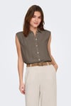 Only Onlsiesta Keten Karışımlı Regular Fit Klasik Yaka Kadın Bluz 15367416 VİZON