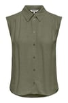 Only Onlsiesta Keten Karışımlı Regular Fit Klasik Yaka Kadın Bluz 15367416 HAKİ
