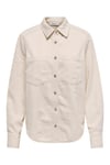 Only Onlsilla % 100 Pamuk Slim Fit Çift Cepli Bayan Kot Gömlek 15338783 EKRU