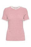 Only Onltine Çizgili Fitted Bisiklet Yaka Bayan T Shirt 15315406 EKRU-KIRMIZI