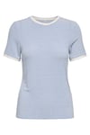 Only Onltine Çizgili Fitted Bisiklet Yaka Kadın T Shirt 15315406 EKRU-MAVİ