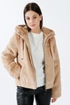 Only Onlvida Regular Fit Yumuşak Dokulu Kapüşonlu Kısa Bayan Mont 15260047 BEJ