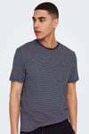 Only & Sons Onsbale Çizgili % 100 Pamuk Regular Fit Bisiklet Yaka Erkek T Shirt 22025680 KOYU LACIVERT