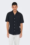 Only & Sons Onscaiden Keten ve Pamuk Karışımlı Slim Fit Kısa Kollu Erkek Gömlek 22025116 SİYAH