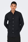 Only & Sons Onscaiden Keten ve Pamuk Karışımlı Slim Fit Erkek Gömlek 22012321 SİYAH