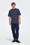 Only & Sons Onsfred Pamuklu Relaxed Fit Çizgili Bisiklet Yaka Erkek T Shirt 22036384 LACİVERT