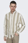 Onsarlo Pamuk ve Keten Karışımlı Slim Fit Erkek Gömlek 22028040 BEJ-BEYAZ