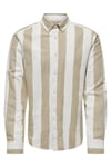 Onsarlo Pamuk ve Keten Karışımlı Slim Fit Erkek Gömlek 22028040 BEJ-BEYAZ