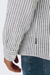 Onscaiden Çizgili Pamuk ve Keten Karışımlı Slim Fit Erkek Gömlek 22026601 Krem-Antrasit