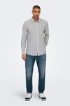 Onscaiden Çizgili Pamuk ve Keten Karışımlı Slim Fit Erkek Gömlek 22026601 Krem-Antrasit