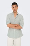 Onscaiden Çizgili Pamuk ve Keten Karışımlı Slim Fit Erkek Gömlek 22026601 Krem-Yeşil