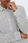 Onscaiden Çizgili Pamuk ve Keten Karışımlı Slim Fit Erkek Gömlek 22026601 Krem-Antrasit
