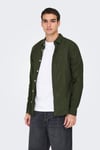 Onscaiden Keten ve Pamuk Karışımlı Slim Fit Erkek Gömlek 22012321 KOYU HAKİ