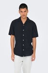 Onscaiden Keten ve Pamuk Karışımlı Slim Fit Kısa Kollu Erkek Gömlek 22025116 SİYAH