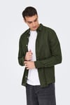 Onscaiden Keten ve Pamuk Karışımlı Slim Fit Erkek Gömlek 22012321 KOYU HAKİ
