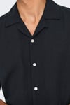 Onscaiden Keten ve Pamuk Karışımlı Slim Fit Kısa Kollu Erkek Gömlek 22025116 SİYAH